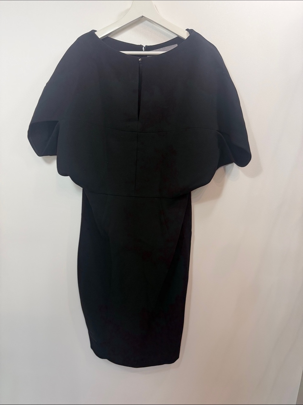 Lela Rose Black wool cape sleeve midi dress size 8